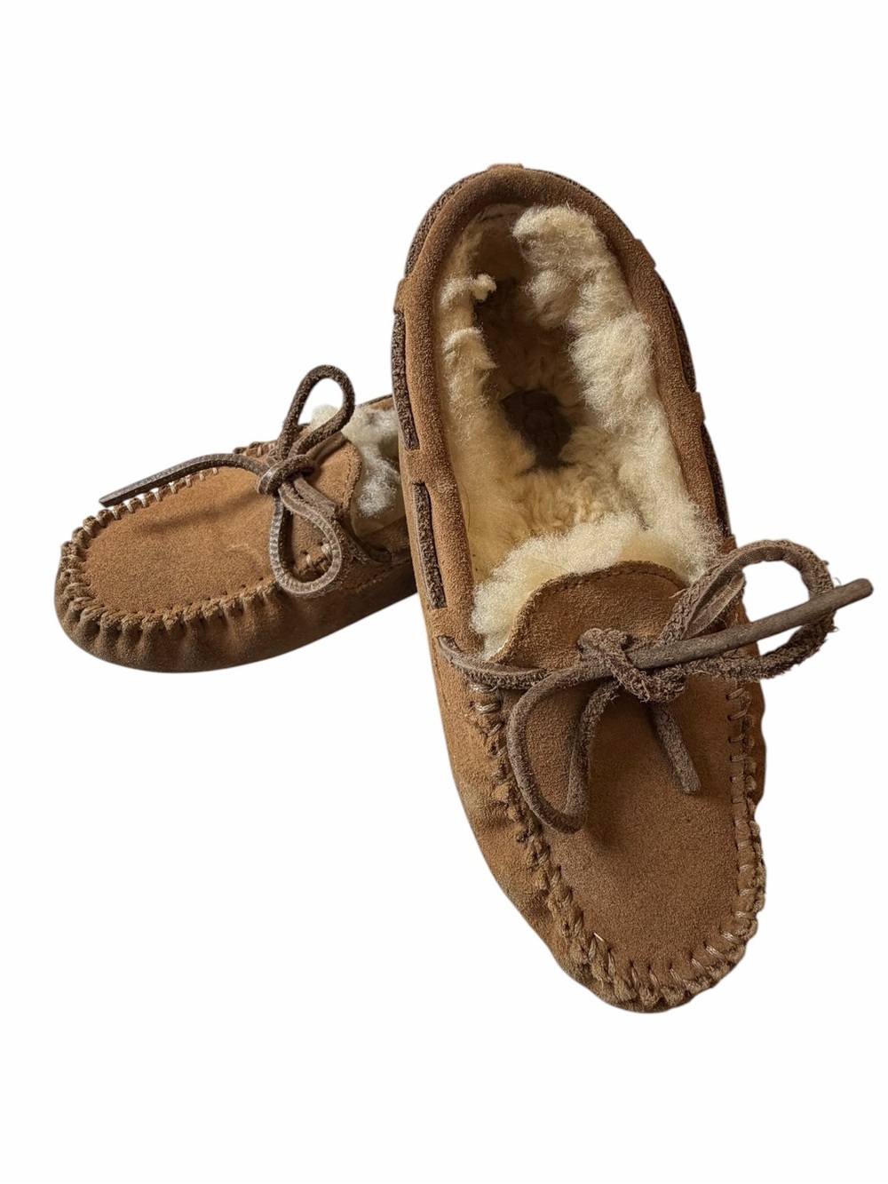 UGG Chestnut Suede Shearling-Lined Kids Moccasins